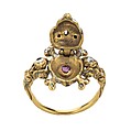 Skull Memento Mori Locket Ring, Gold, enamel, diamonds, and ruby, British